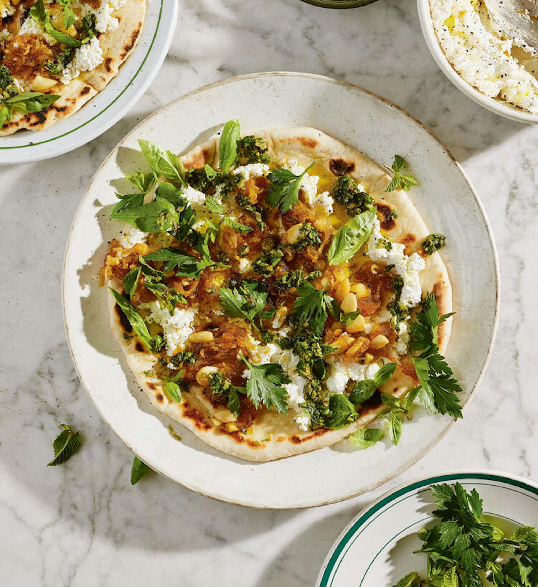 Jammy onion and salsa verde flatbreads Recipes Anna Jones