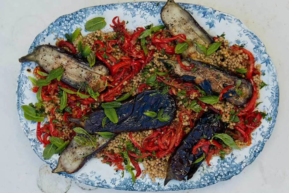 Buttery aubergines with toasted couscous – Recipes – Anna Jones