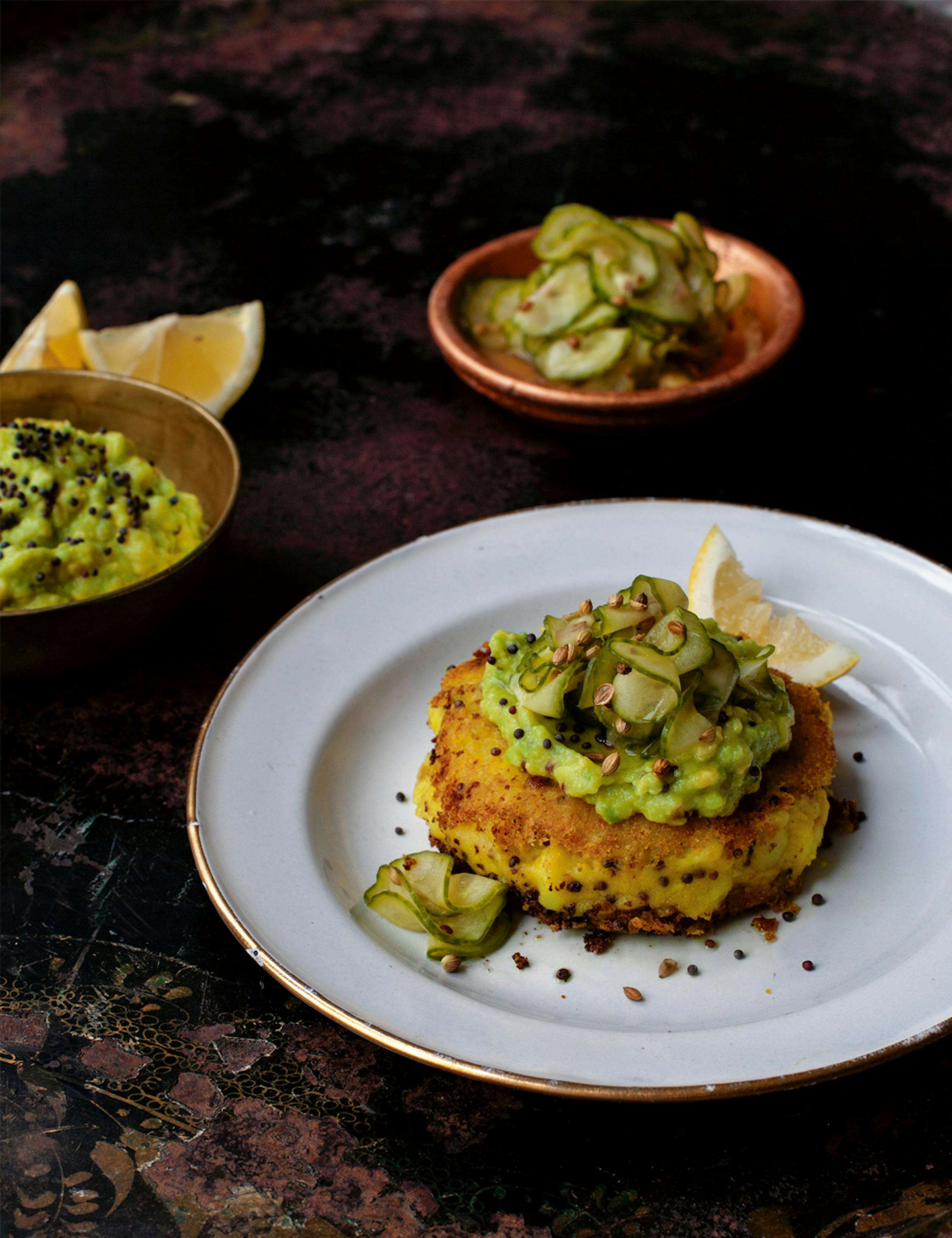 Dosa-spiced Potato Cakes with Quick Cucumber Pickle – Recipes – Anna Jones