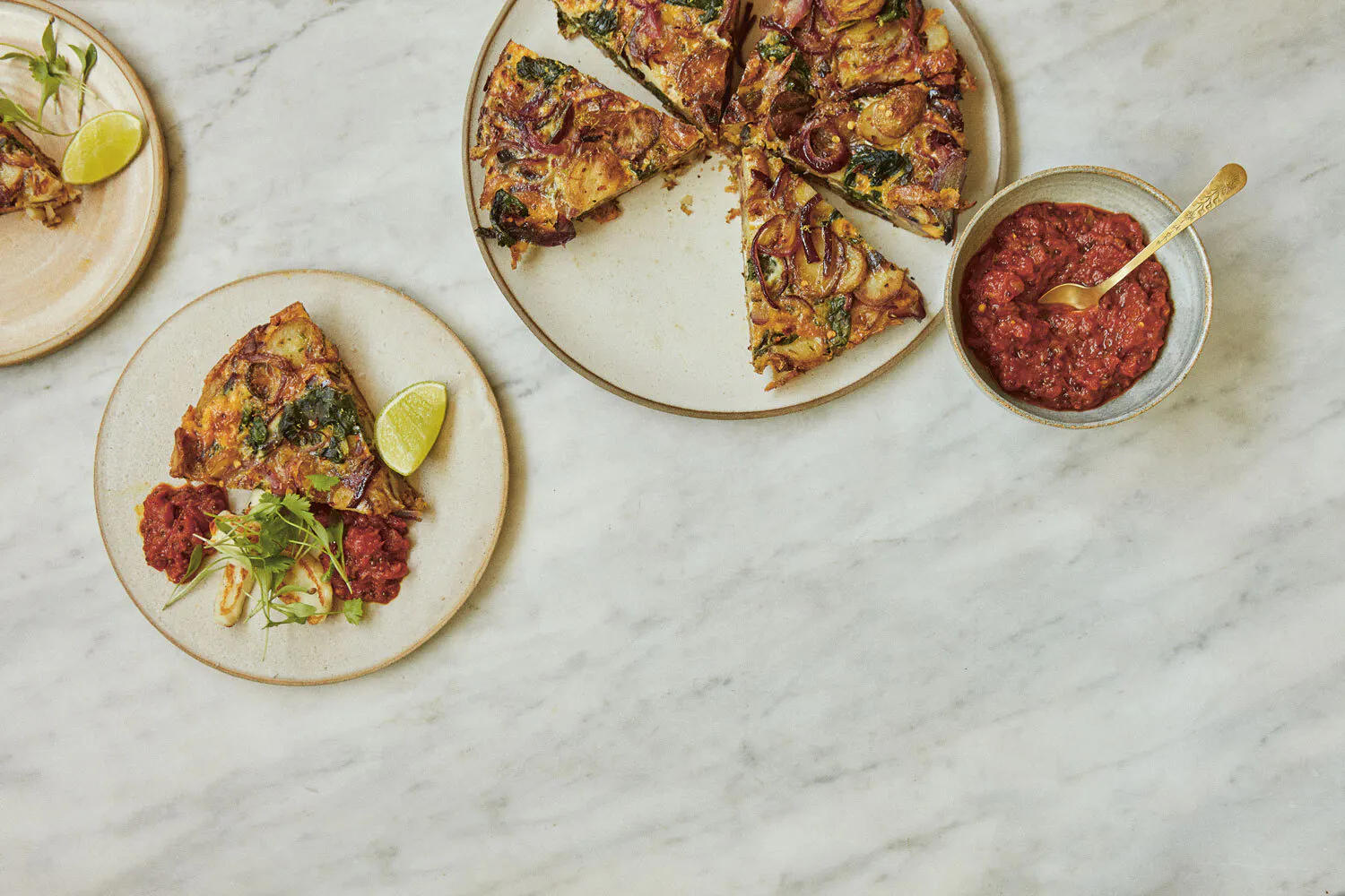 New potato tortilla with halloumi and tomato kasundi – Recipes – Anna Jones