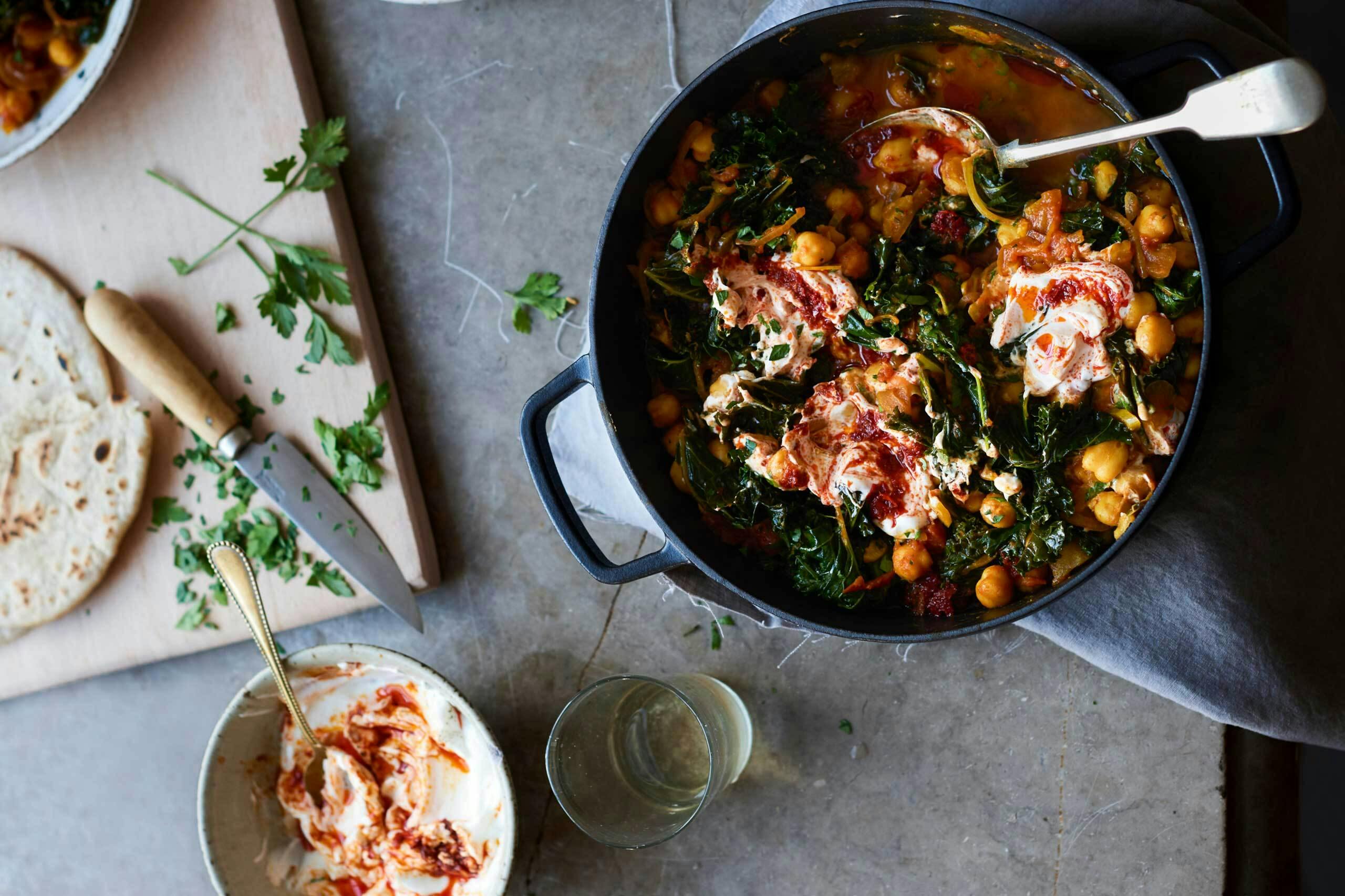 Quick chickpea braise with kale and harissa Recipes Anna Jones